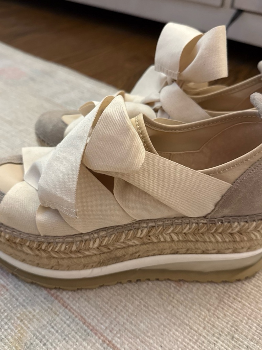 Free People Beige Cream Espadrille Platform Sneakers with Bow - Picture 4 of 6